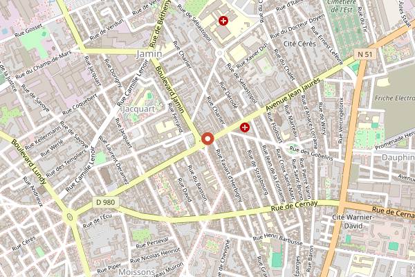 Map showing La Boîte à Pain in Reims