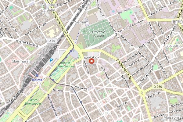 Map showing Les Halles du Boulingrin in Reims