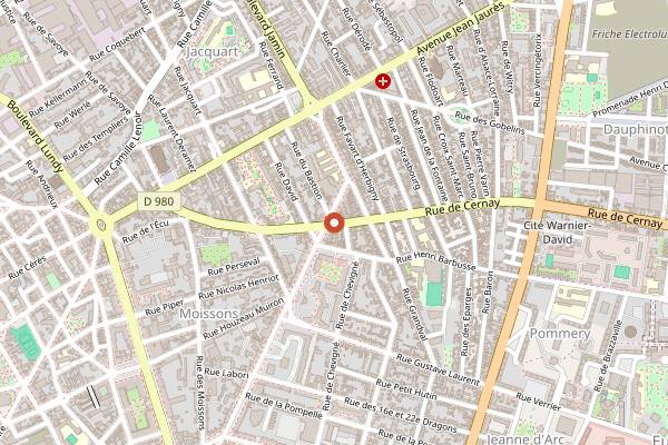 Map showing Le Six Bars in Reims