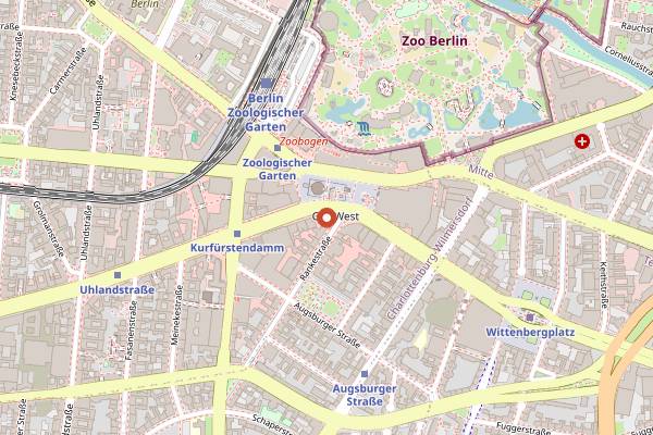 Map showing Christmas Market on Breitscheidplatz (Kaiser Wilhelm Memorial Church) in Berlin