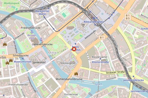 Map showing Christmas Market at Rotes Rathaus (Berlin City Hall) in Berlin