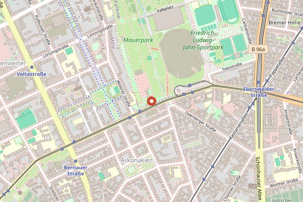 Map showing Mauerpark Sunday Market in Berlin