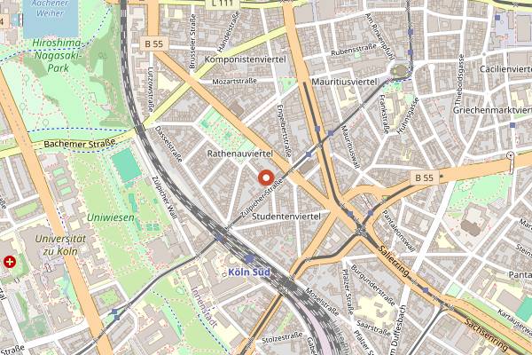 Map showing Rosebud Bar in Cologne