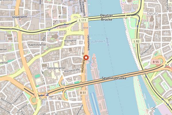 Map showing Gaffel Haus Rheinufer in Cologne