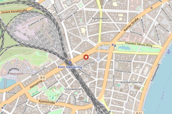 Map showing Cafe Schmitz am Hansaring in Cologne