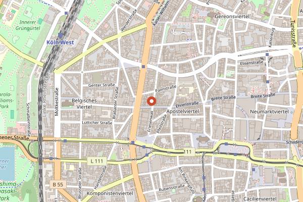 Map showing Sattgrün (gluten-free buffet) in Cologne