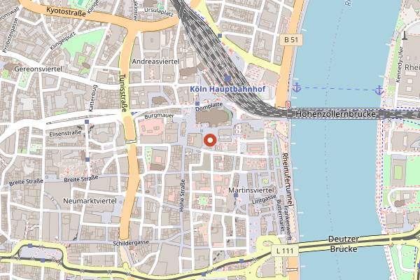 Map showing Cologne Christmas Markets in Cologne