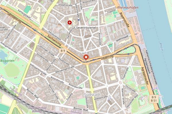 Map showing Wochenmarkt Chlodwigplatz in Cologne