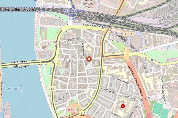 Map showing Wochenmarkt Deutz in Cologne