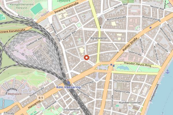 Map showing Wochenmarkt Neustadt Sudermanplatz in Cologne