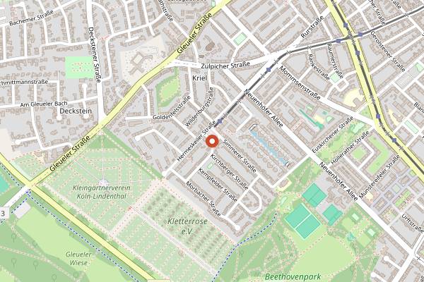 Map showing Wochenmarkt Sülz Hermeskeiler Platz in Cologne