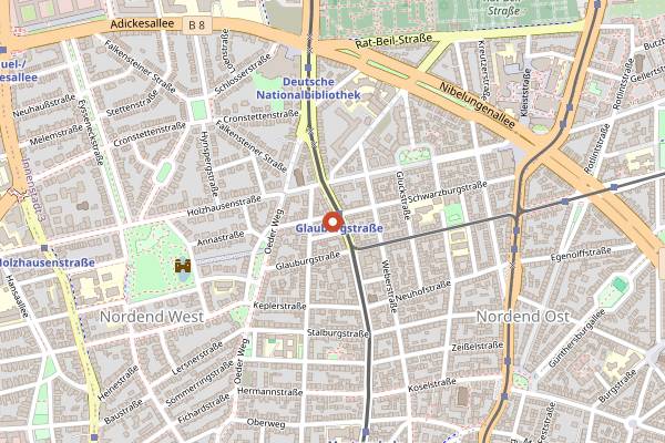 Map showing Liebesbrot Nordend in Frankfurt