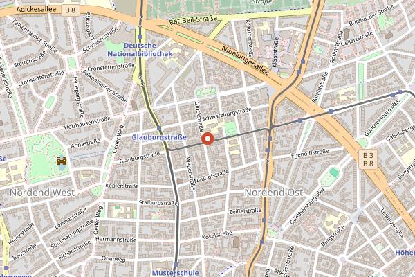 Map showing Glauburg Café in Frankfurt
