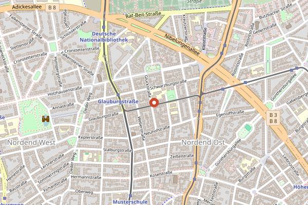 Map showing Glauburg Café in Frankfurt