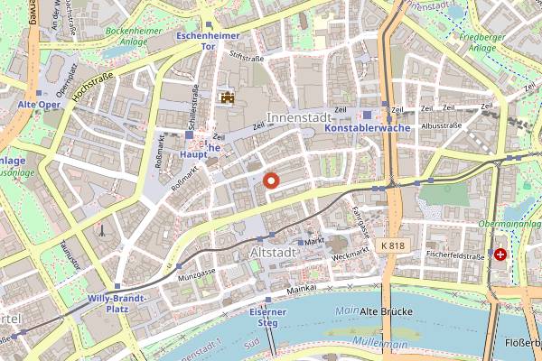 Map showing Kleinmarkthalle in Frankfurt
