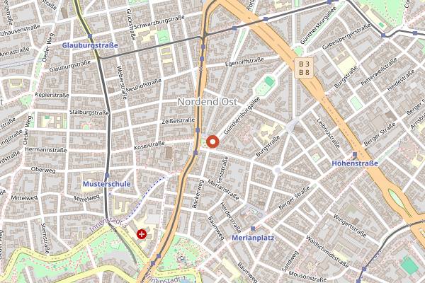 Map showing Wochenmarkt Friedberger Platz in Frankfurt