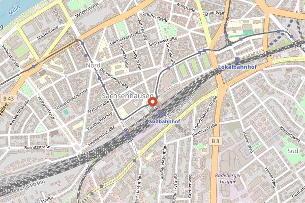 Map showing Wochenmarkt Sachsenhausen in Frankfurt