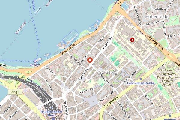 Map showing Cafe Koppel in Hamburg