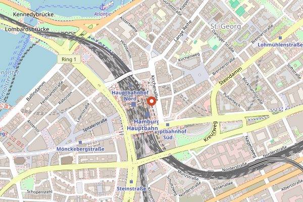 Map showing Vincent Vegan Hauptbahnhof in Hamburg
