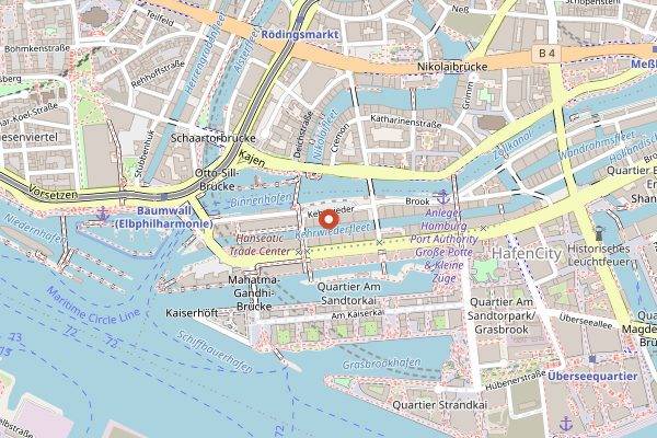 Map showing Speicherstadt Kaffeeroesterei in Hamburg