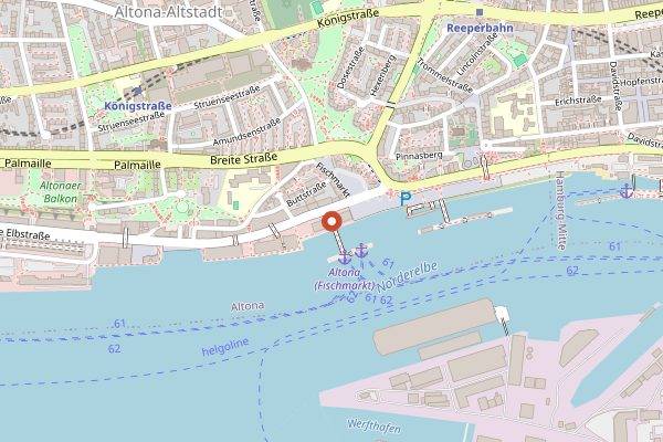 Map showing Fischmarkt Altona in Hamburg