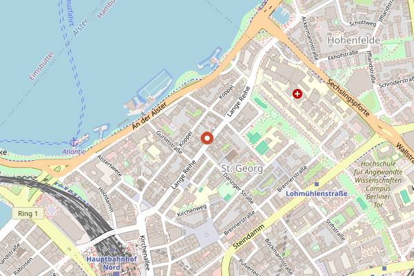Map showing The Hashtag Bar in Hamburg