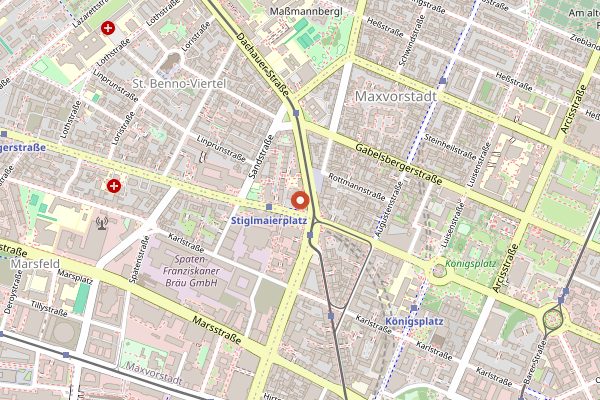 Map showing Löwenbräu in Munich