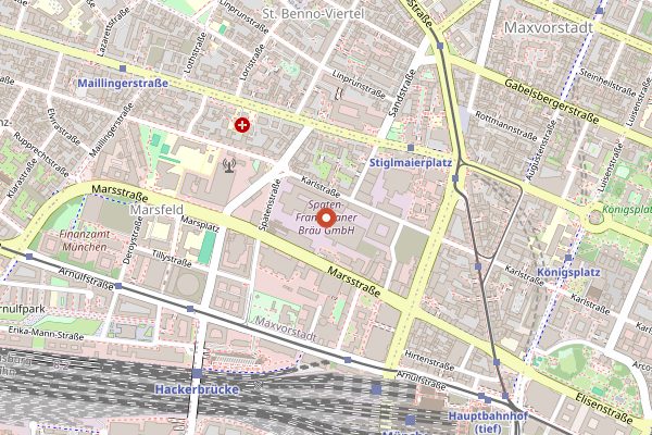 Map showing Spaten-Franziskaner-Bräu in Munich