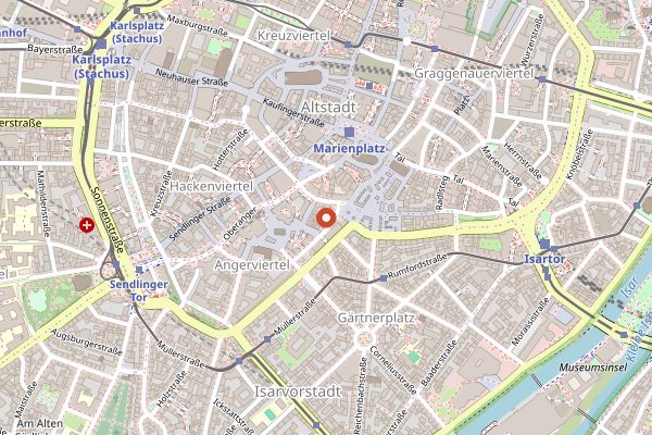 Map showing Café Frischhut (Schmalznudel) in Munich