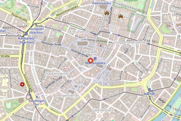 Map showing Cafe Glockenspiel in Munich