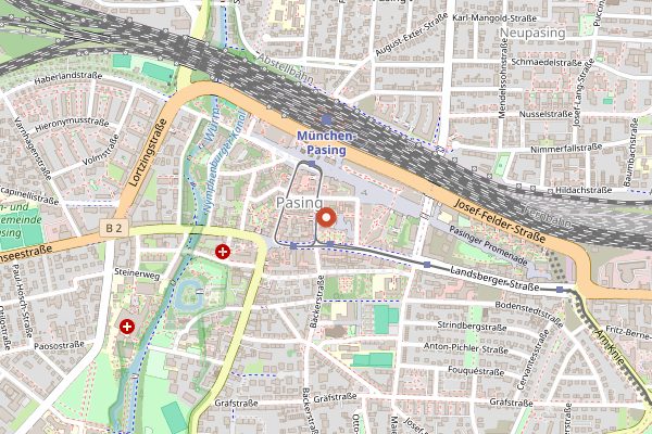 Map showing Pasinger Viktualienmarkt in Munich