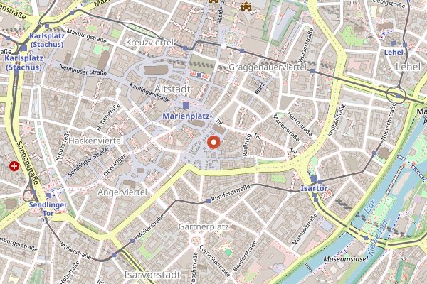 Map showing Viktualienmarkt in Munich
