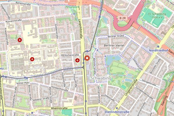 Map showing M'Uniqo Rooftop Bar in Munich