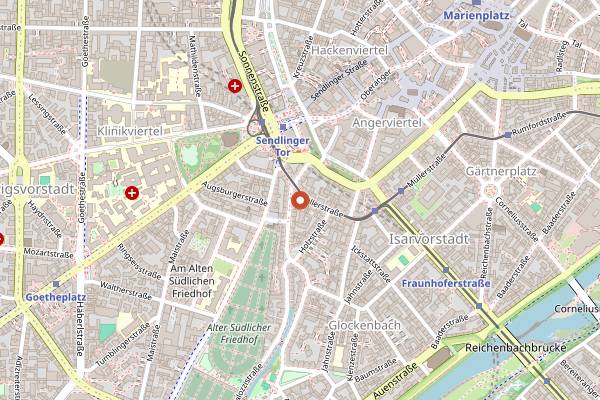 Map showing Ochsengarten in Munich