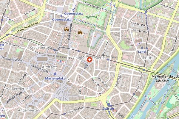Map showing Pusser's New York Bar in Munich