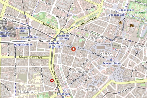 Map showing Augustiner-Stammhaus in Munich