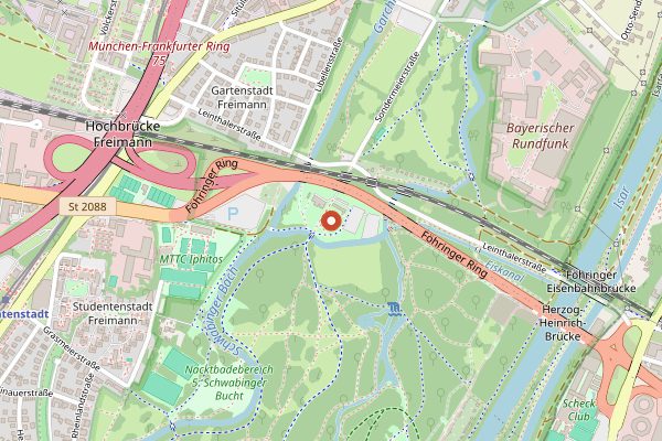 Map showing Aumeister Steckerlfisch in Munich