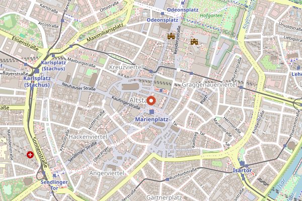 Map showing Vinzenzmurr Marienplatz in Munich