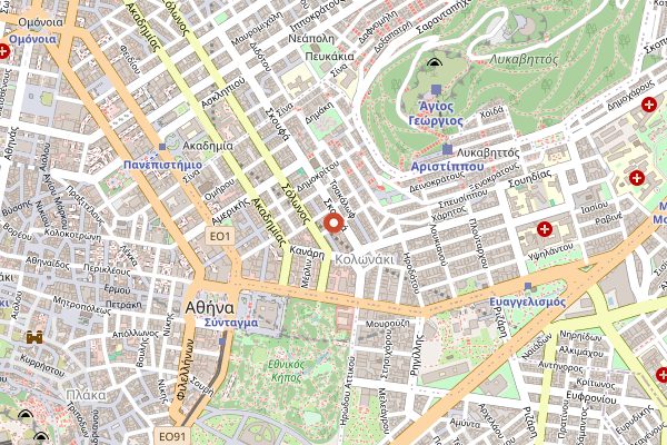 Map showing Kora Bakery in Athens