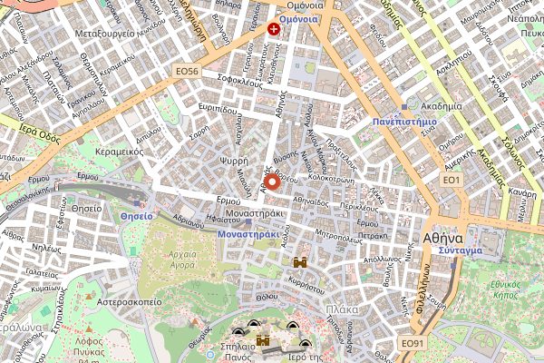 Map showing Six d.o.g.s. in Athens