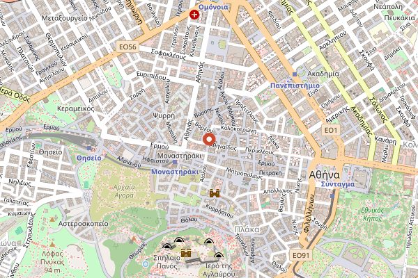Map showing Mama Roux in Athens
