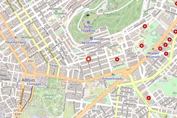 Map showing Kostarelos Kolonaki Café in Athens