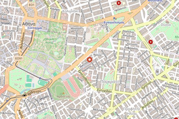 Map showing Karavitis Tavern in Athens