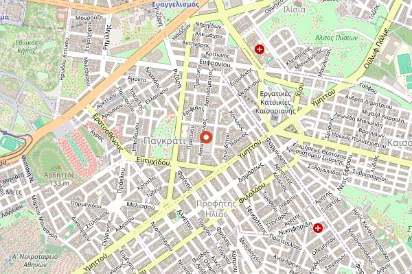 Map showing Materia Prima in Athens