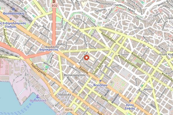 Map showing Kapani Market Ouzeries in Thessaloniki