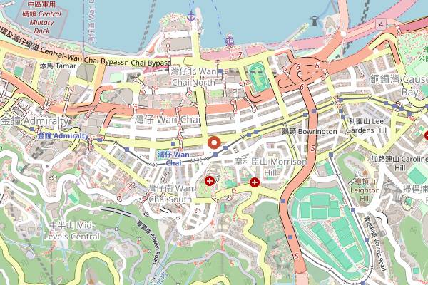 Map showing Kam's Roast Goose lunch in Hong Kong