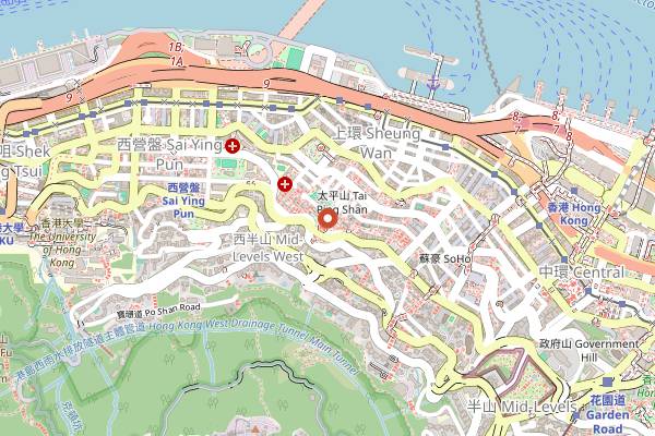 Map showing The Cupping Room Roastery in Hong Kong