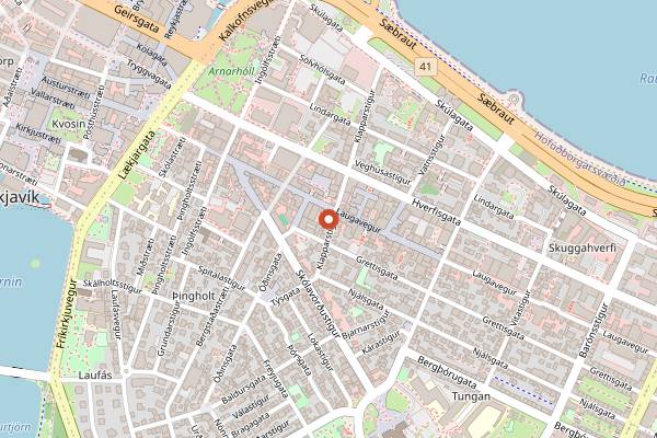 Map showing Kaldi Bar in Reykjavik