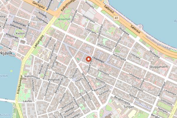 Map showing Kaffi O-le in Reykjavik