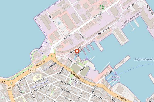 Map showing Bryggjan Brugghus in Reykjavik